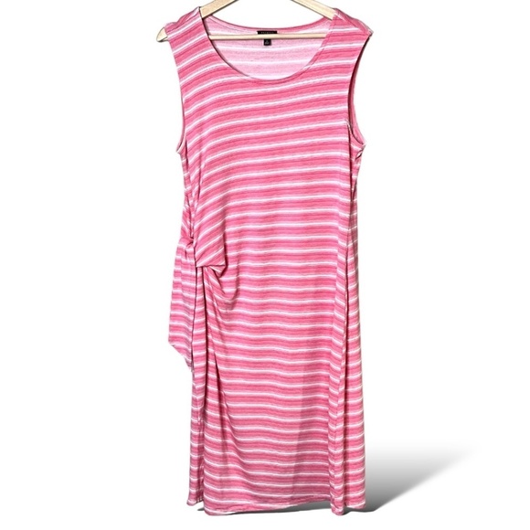 TALBOTS Day Dress Rayon Span Sleeveless Jersey Knit PINK Stripe Side Tie XL - Picture 3 of 7